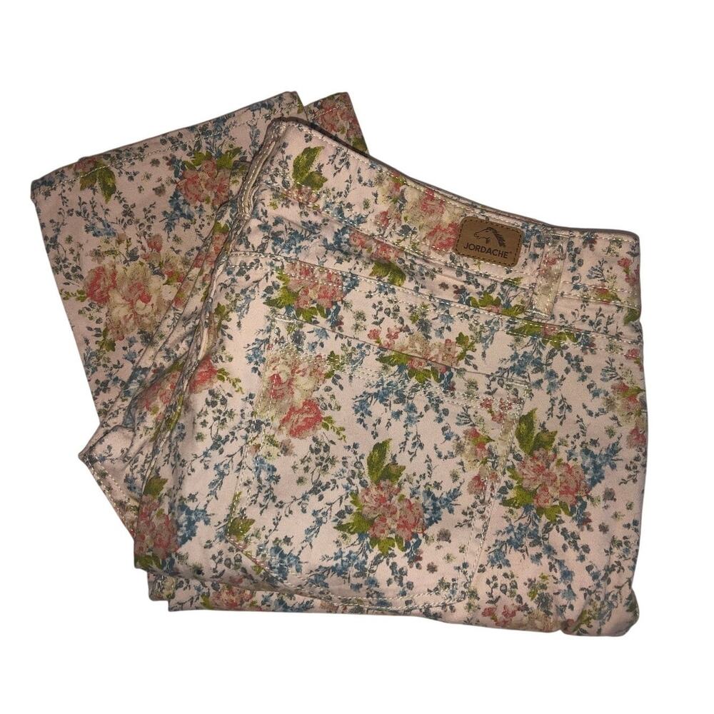 Jordache Khaki Floral Print Skinny Jeans Size 14 Grandma Floral Stretch Cottage